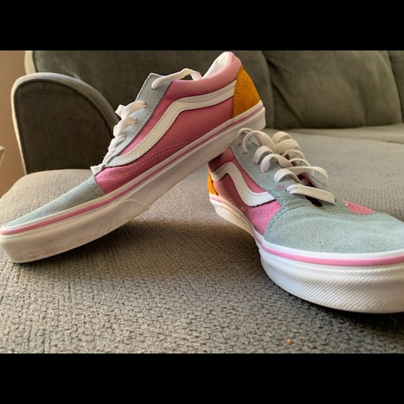 Vans old school color block pink orange light blue skate shoes. Size 7 junior - Picture 4 of 8